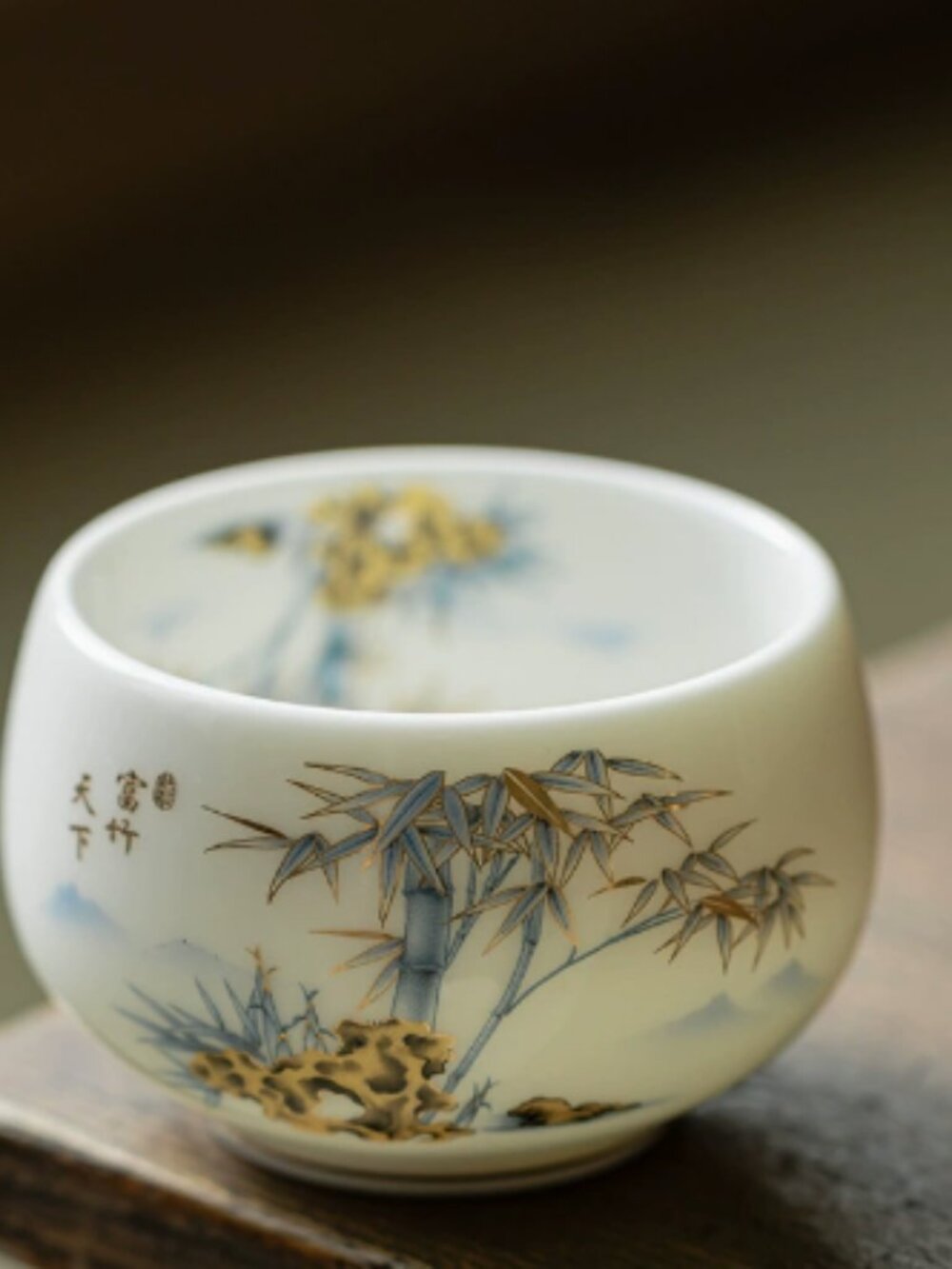 White Porcelain Bamboo Tea Cup | Hand Painted Ceramic Gongfu Teacup